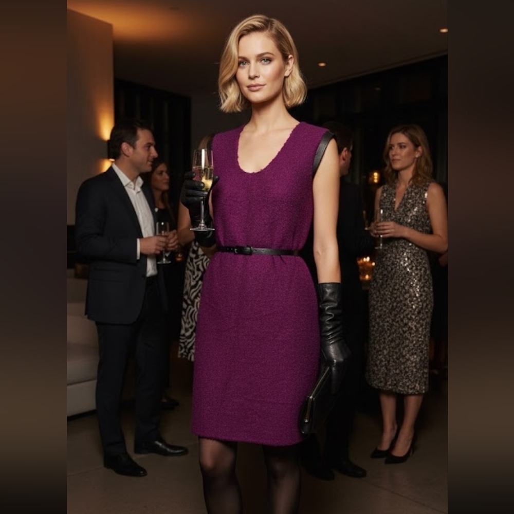 DVF Ronaldo wool blend leather trim dress size 6
